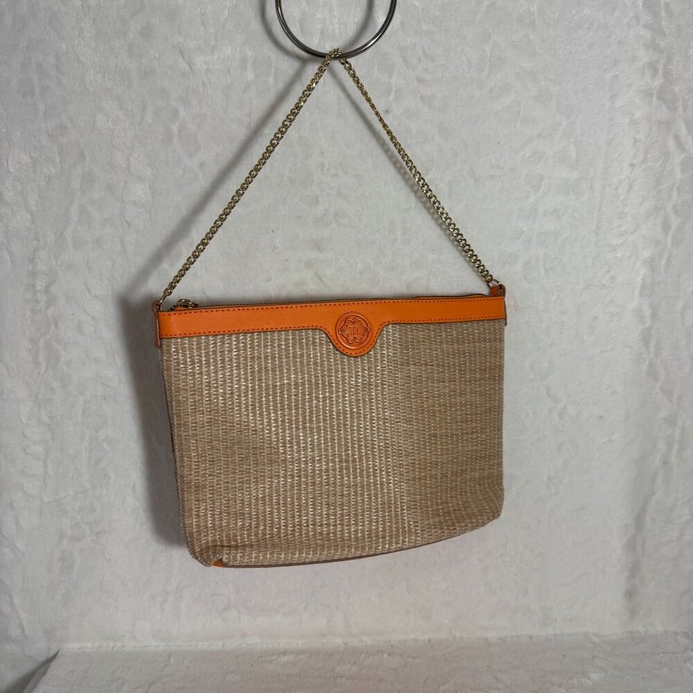 Nanette Lepore Beige & Orange Woven Chain Strap Bag With Logo Accent - Picture 2 of 8